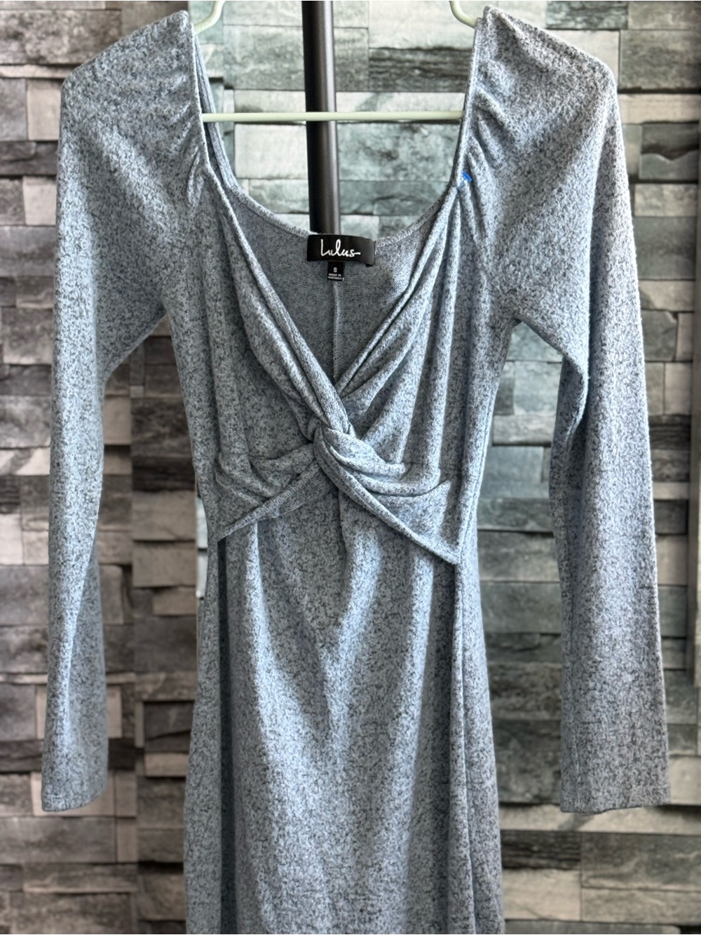 Lulu's Heather Gray Long Sleeve Twist Front Dress